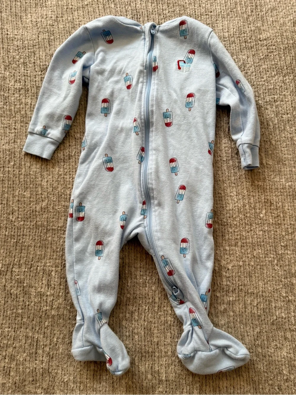 Pekkle Baby Footed Sleeper 6M‎ Popsicle Print Blue Organic Cotton Zip
